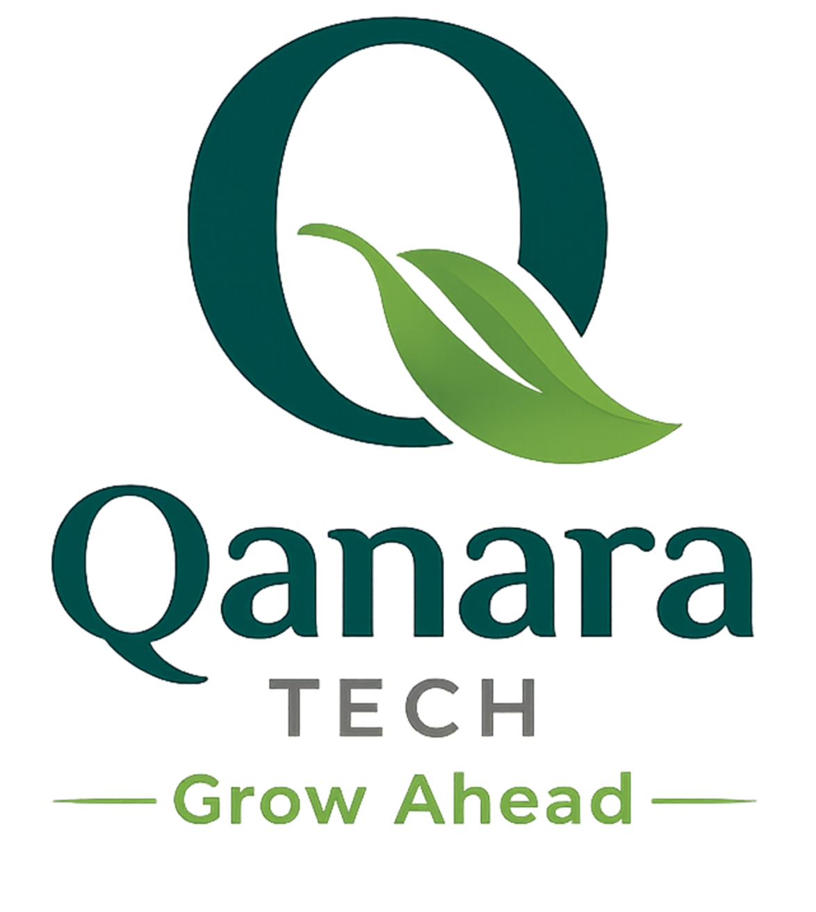 Qanara Tech professional logo with a dark green Q and a light green leaf